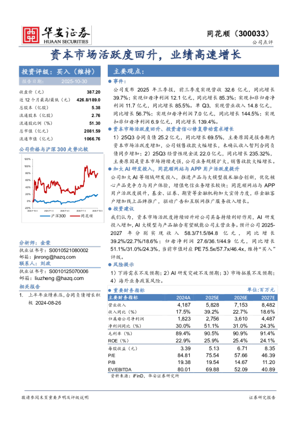 资本市场活跃度回升，业绩高速增长