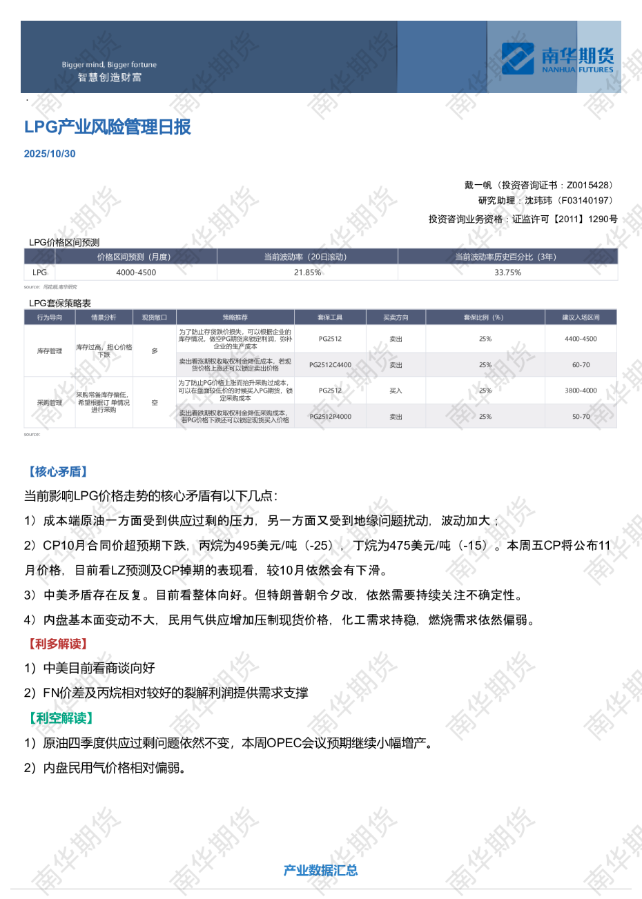 LPG产业风险管理日报
