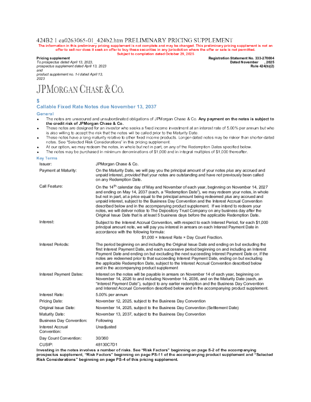 摩根大通美股招股说明书(2025-10-30版)