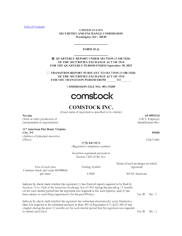 Comstock Inc 2025年季度报告