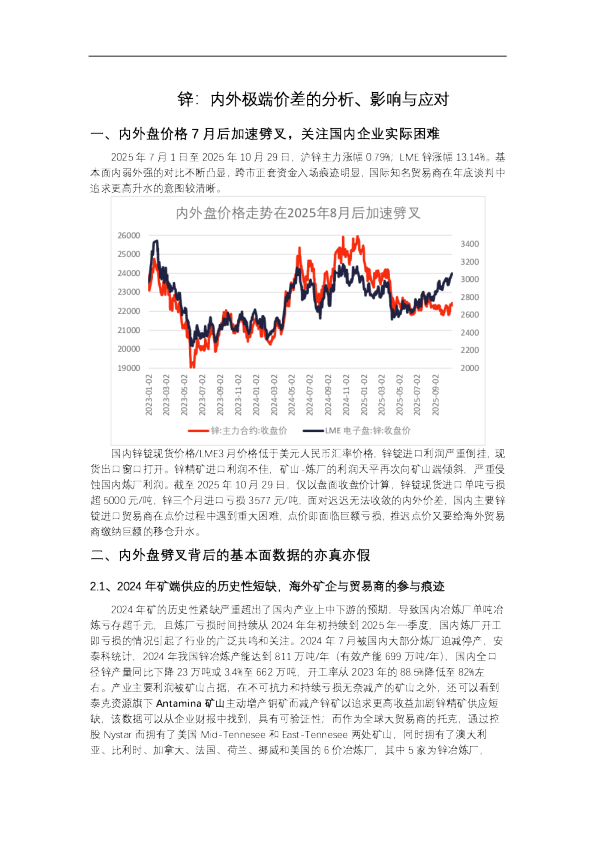 锌：内外极端价差的分析、影响与应对