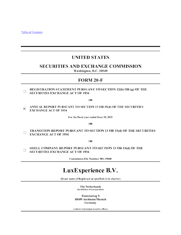 LuxExperience BV ADR 2025年年度报告和过渡报告