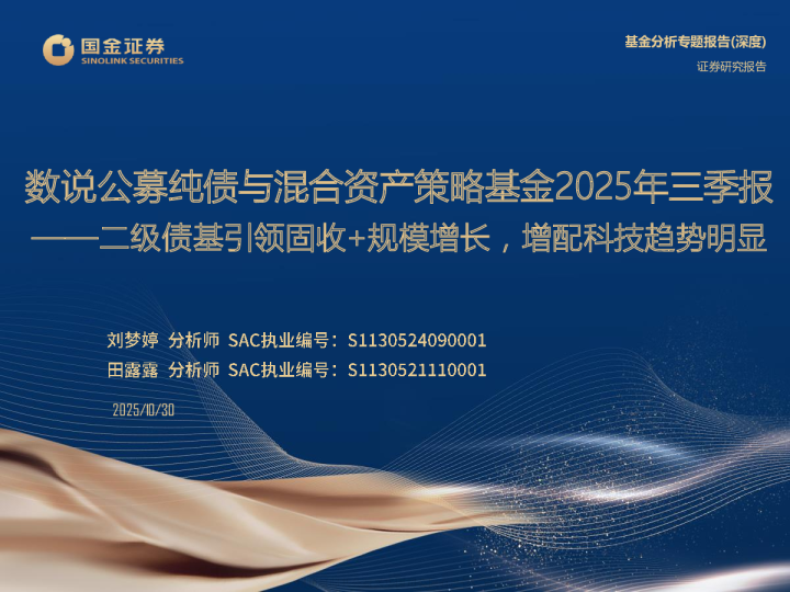 数说公募纯债与混合资产策略基金2025年三季报——二级债基引领固收+规模增长，增配科技趋势明显