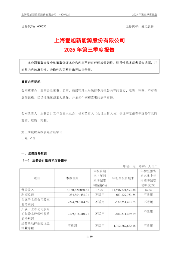 爱旭股份：2025年第三季度报告