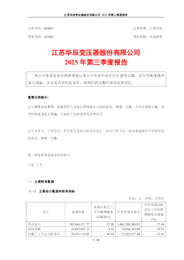 江苏华辰：江苏华辰2025年第三季度报告