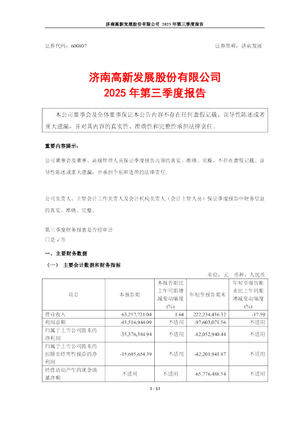 济高发展：济高发展2025年三季度报告