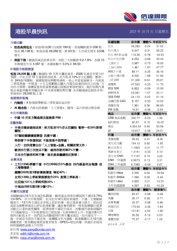中金公司港股晨报