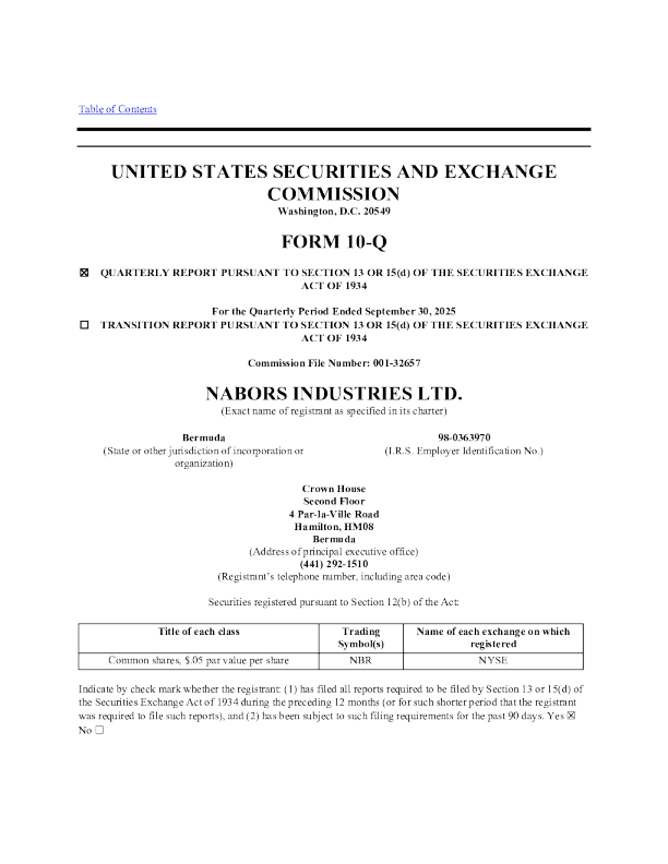 纳伯斯工业 2025年季度报告