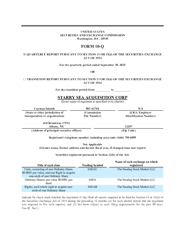 STARRY SEA ACQUISITION CORP 2025年季度报告
