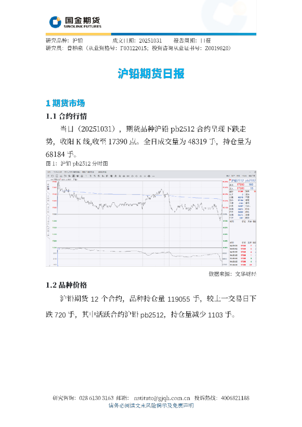 沪铅期货日报