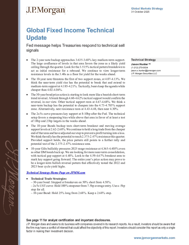 全球固定收益技术更新：美联储消息帮助财政部应对技术性卖出信号