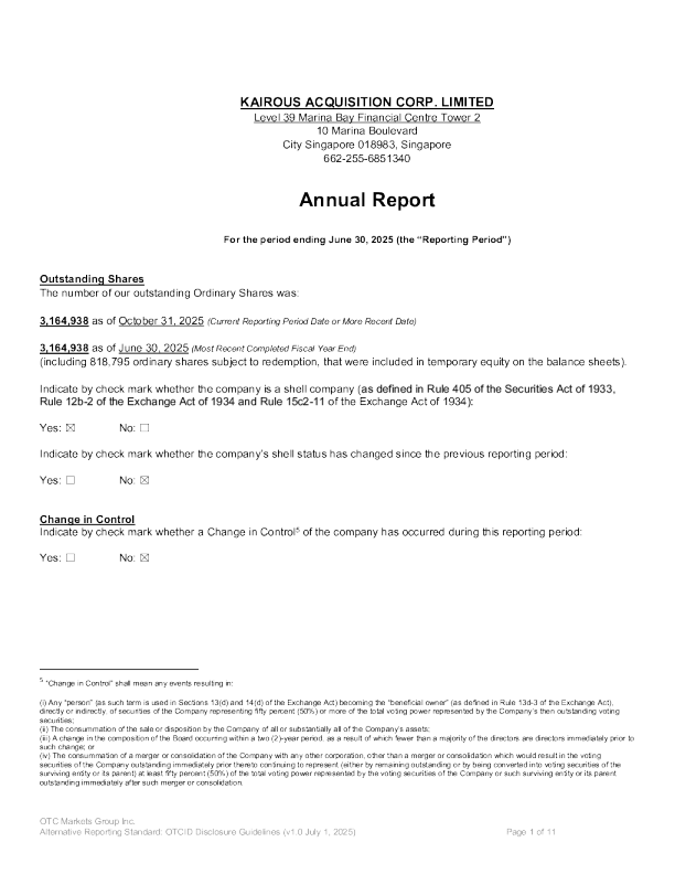 Kairous Acquisition Corp 2024年度报告