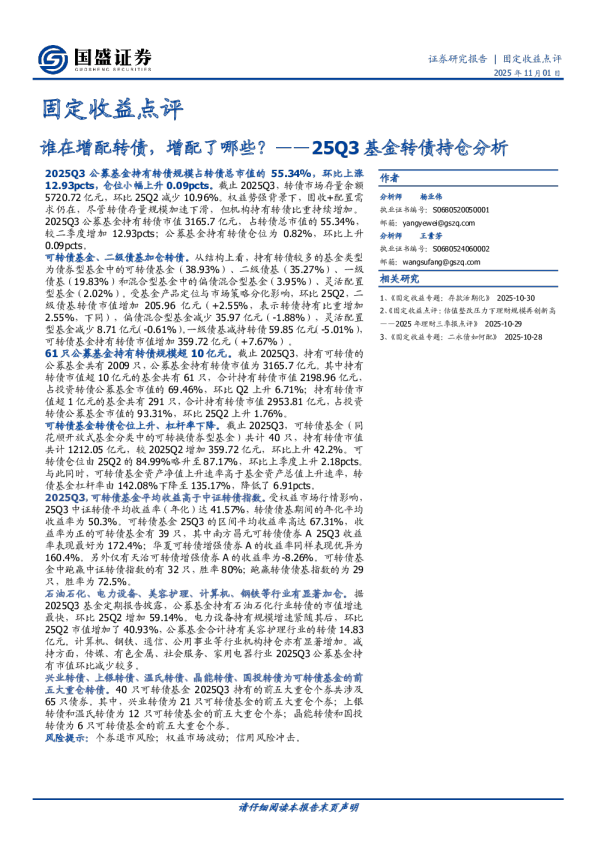 25Q3基金转债持仓分析：谁在增配转债，增配了哪些？