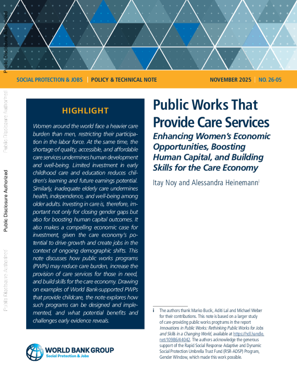 提供护理服务的公共工程：增加妇女的经济机会，提高人力资本，培养护理经济技能（英）