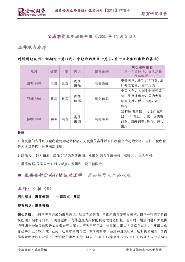 宝城期货豆类油脂早报