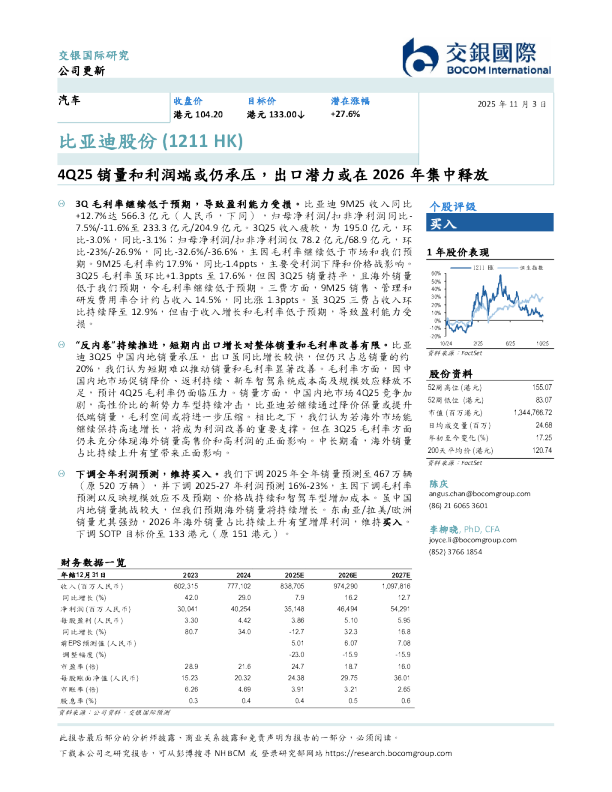 4Q25 销量和利润端或仍承压，出口潜力或在 2026 年集中释放