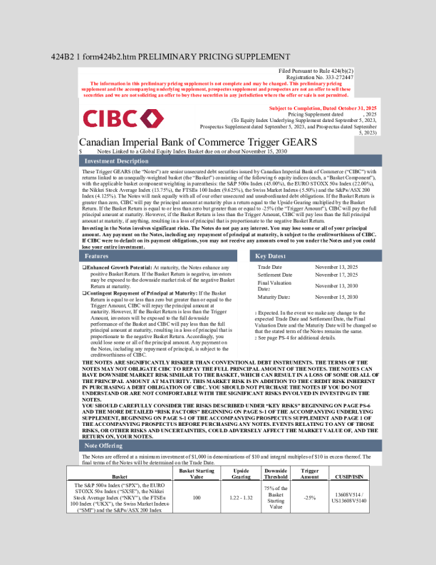 加拿大帝国商业银行美股招股说明书(2025-11-03版)