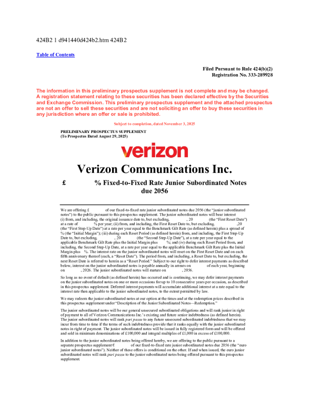 威瑞森通讯美股招股说明书(2025-11-03版)