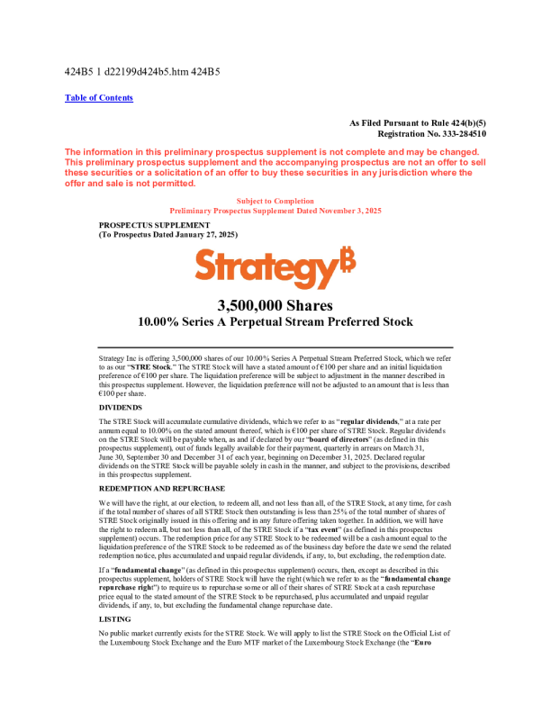 Strategy Inc-A美股招股说明书(2025-11-03版)