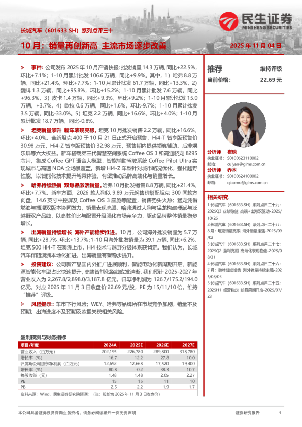 系列点评三十：10月：销量再创新高 主流市场逐步改善