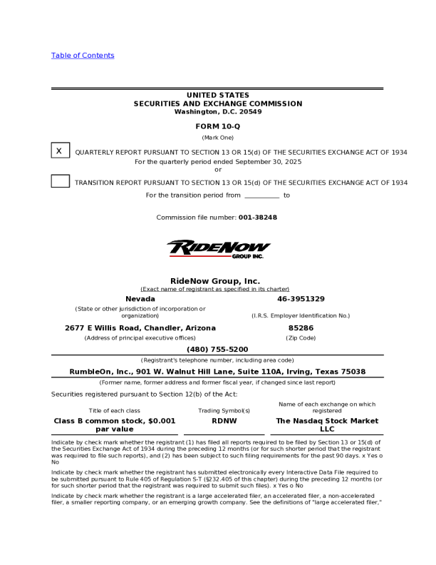 RideNow Group Inc-B 2025年季度报告