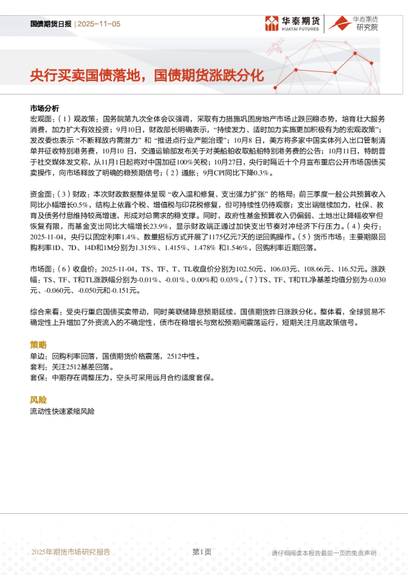 国债期货日报：央行买卖国债落地，国债期货涨跌分化