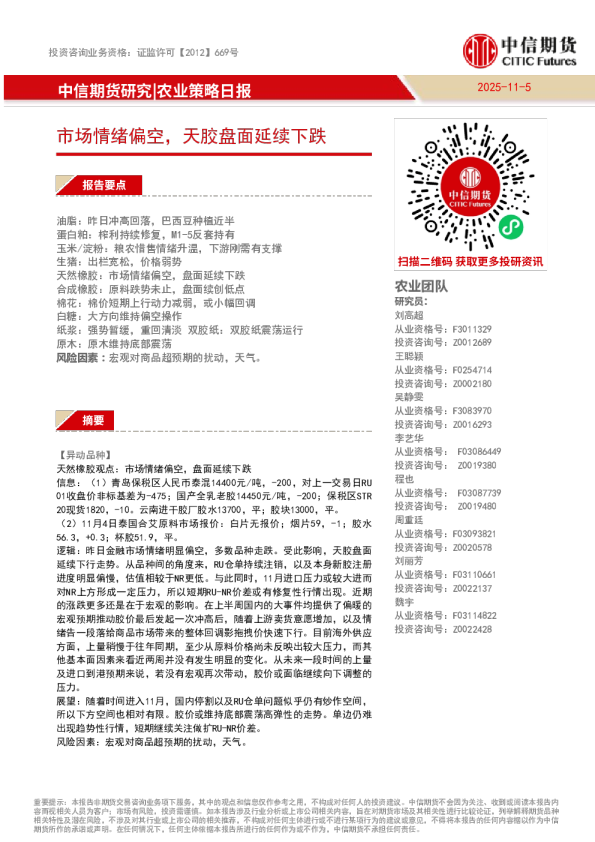 市场情绪偏空,天胶盘面延续下跌