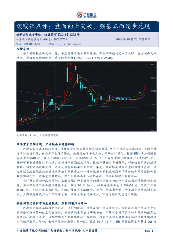 1023碳酸锂点评:盘面向上突破,强基本面逐步兑现