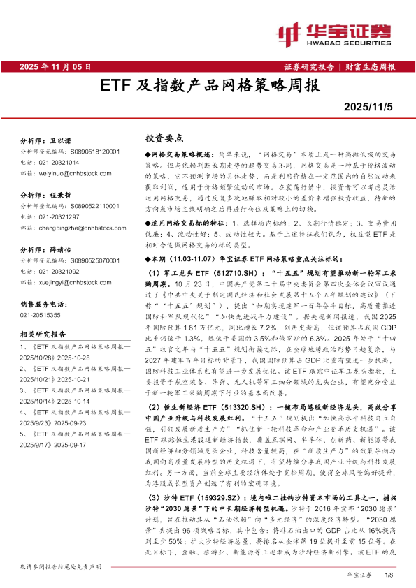 ETF及指数产品网格策略周报