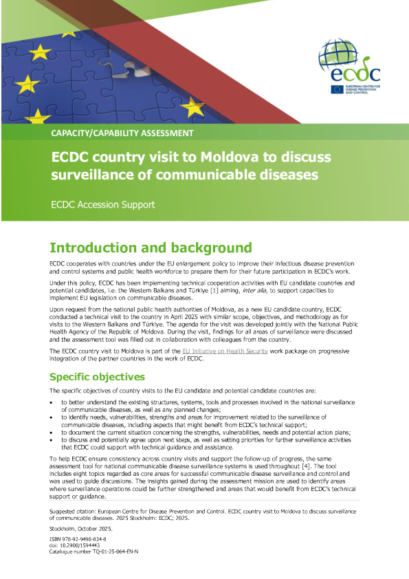 欧洲疾控中心-经合组织对摩尔多瓦进行国家访问，讨论传染病监测问题