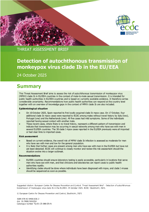 欧洲疾病预防控制中心-威胁评估简报：在欧盟_欧洲经济区检测猴痘病毒Ib支的本地传播