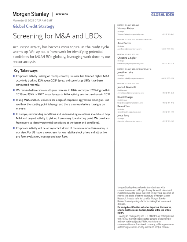 全球信用策略：并购与杠杆收购筛选