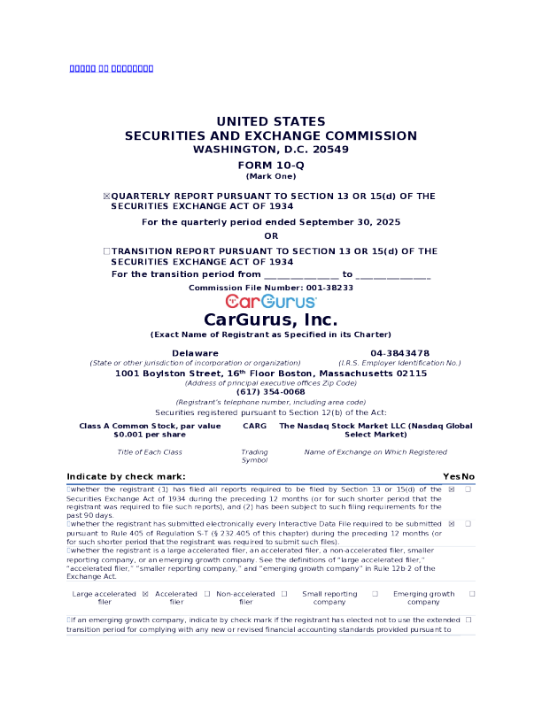 CarGurus Inc-A 2025年季度报告