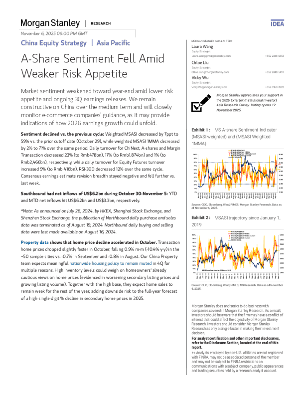 风险偏好减弱导致A股情绪下跌