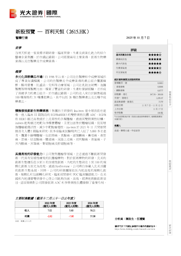 新股预览：百利天恒