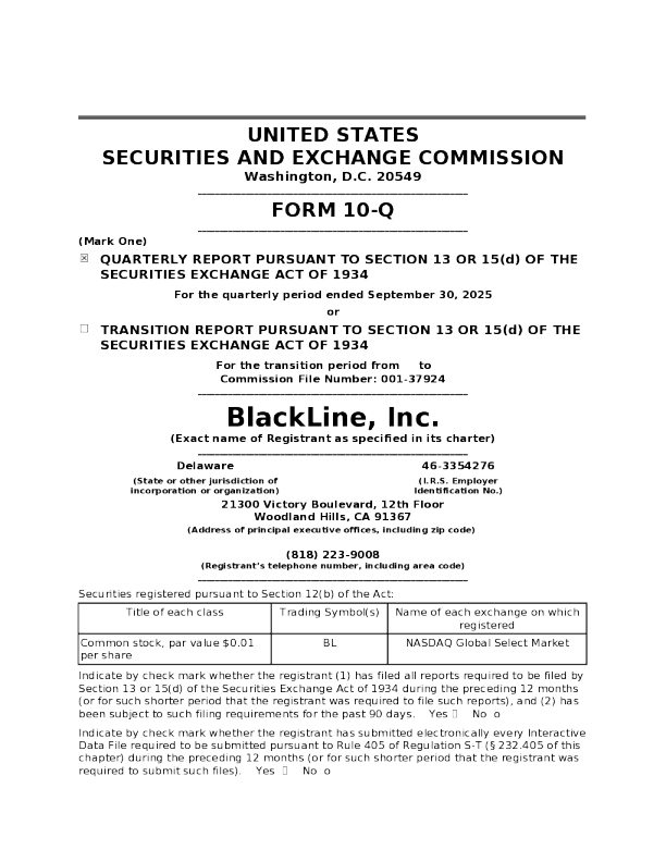 BlackLine Inc 2025年季度报告