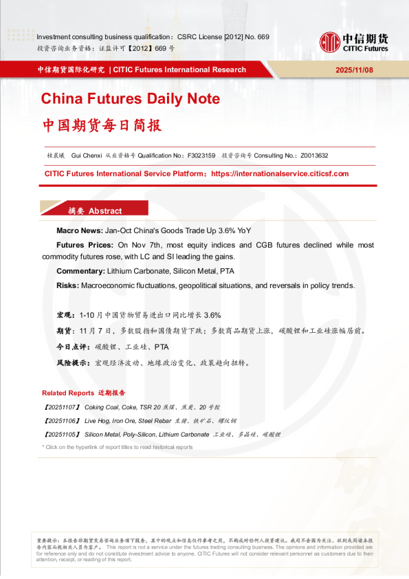 中国期货每日简报