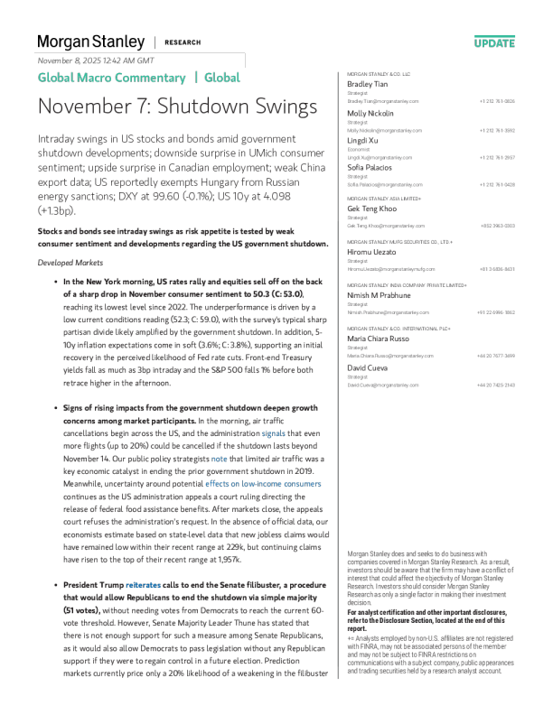 全球宏观评论：11月7日政府停摆波动