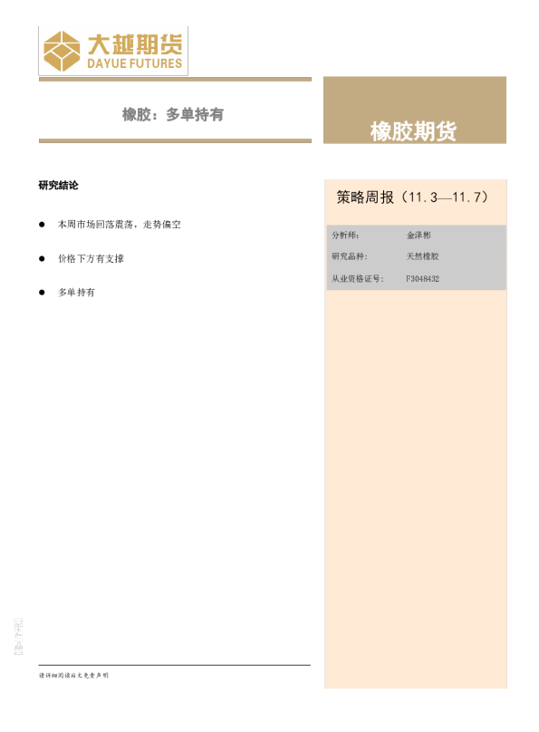 橡胶：多单持有