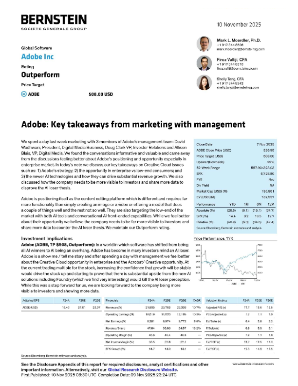 Adobe(ADBE)：与管理层交流的关键要点