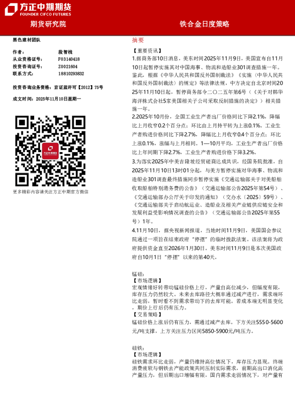 铁合金日度策略