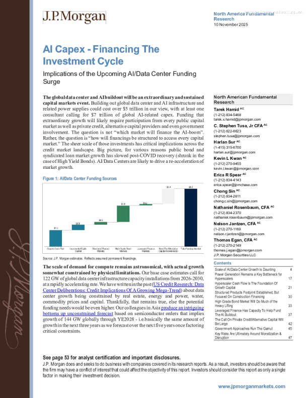 人工智能资本支出：为投资周期融资——即将到来的人工智能/数据中心融资热潮的影响