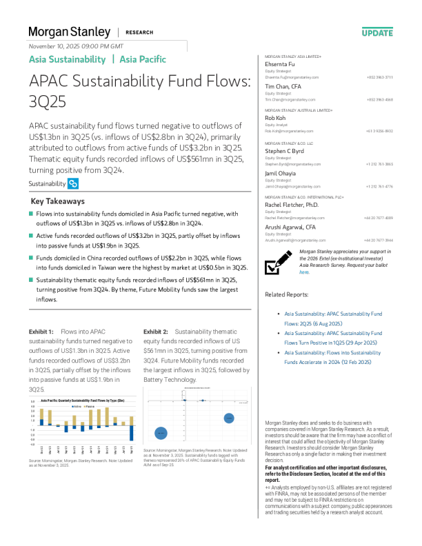 亚洲可持续发展：亚太地区可持续基金资金流（2025年第三季度）