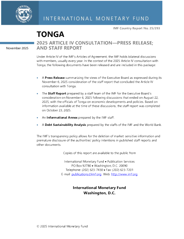 汤加：2025年第四条磋商新闻稿；员工报告