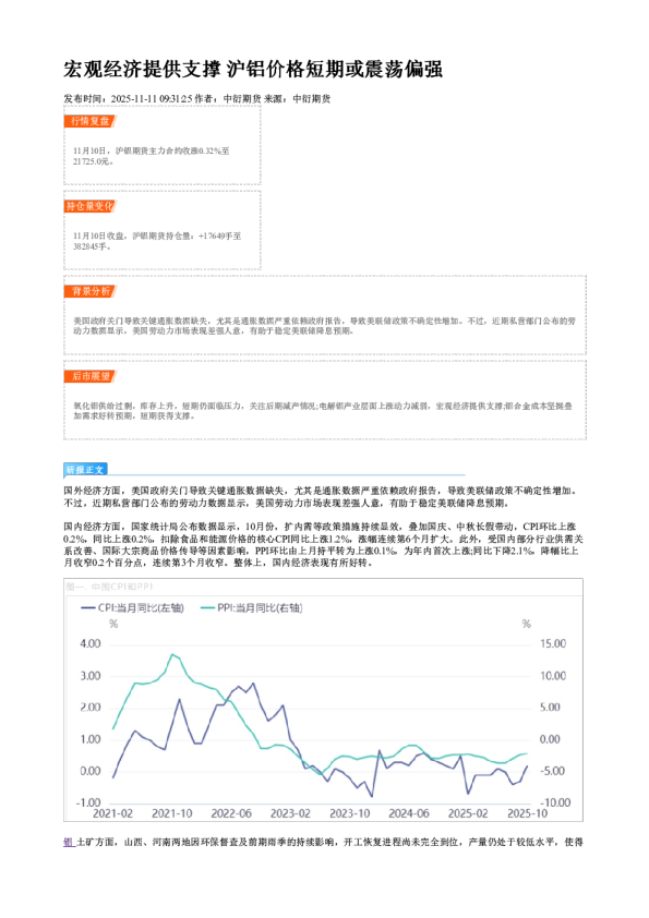 宏观经济提供支撑 沪铝价格短期或震荡偏强