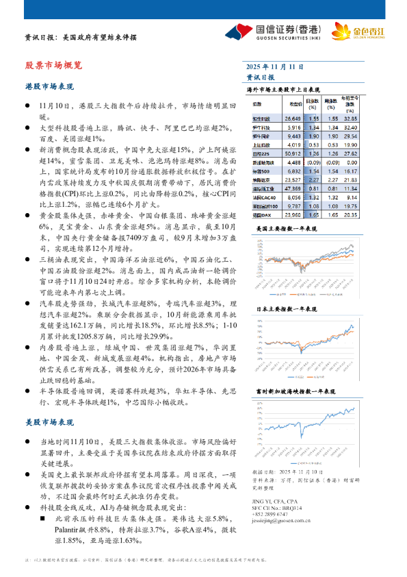 资讯日报：美国政府有望结束停摆