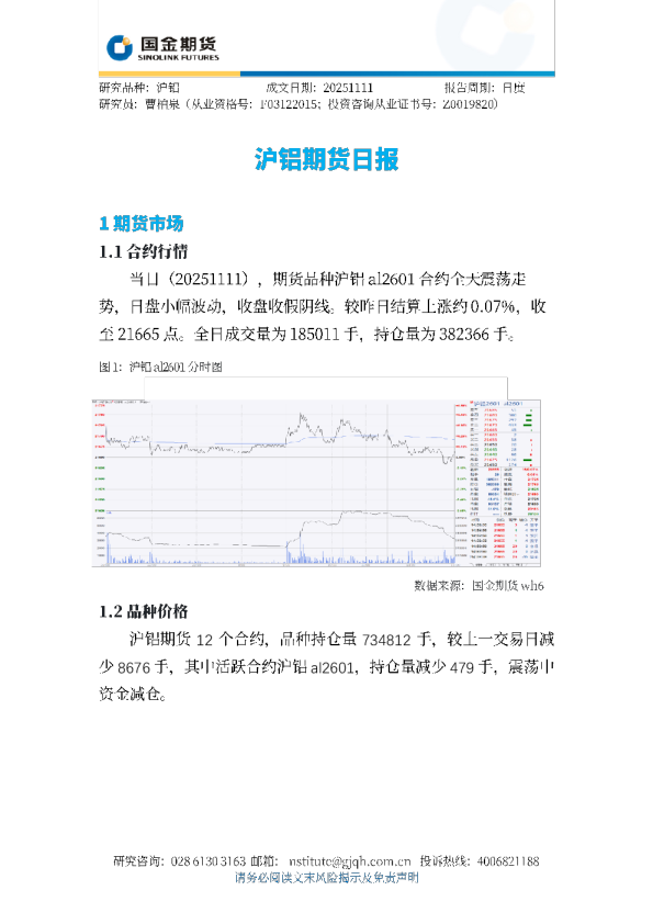 沪铝期货日报