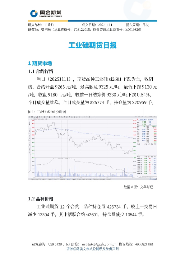 工业硅期货日报