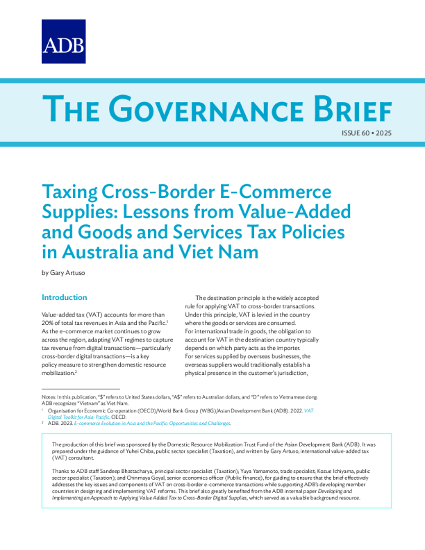 对跨境电子商务供应征税：澳大利亚和越南增值税和商品及服务税政策的教训