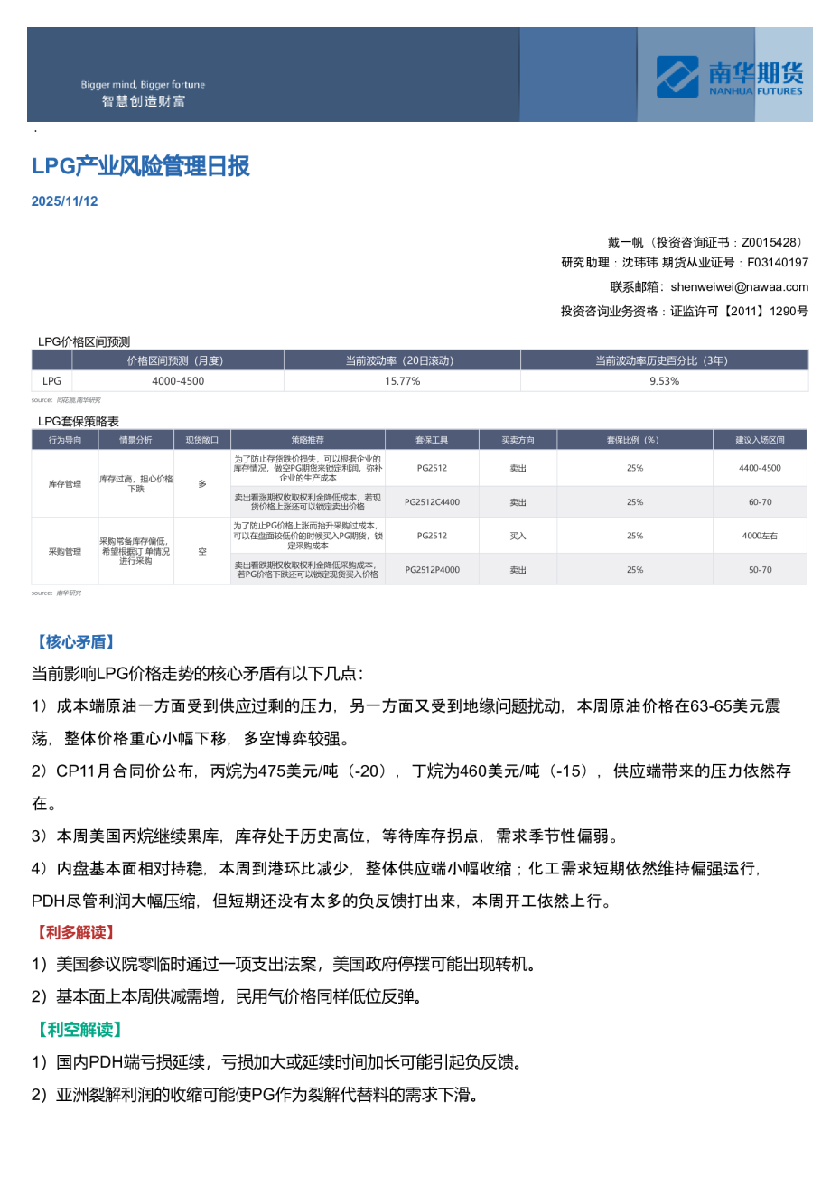 LPG产业风险管理日报